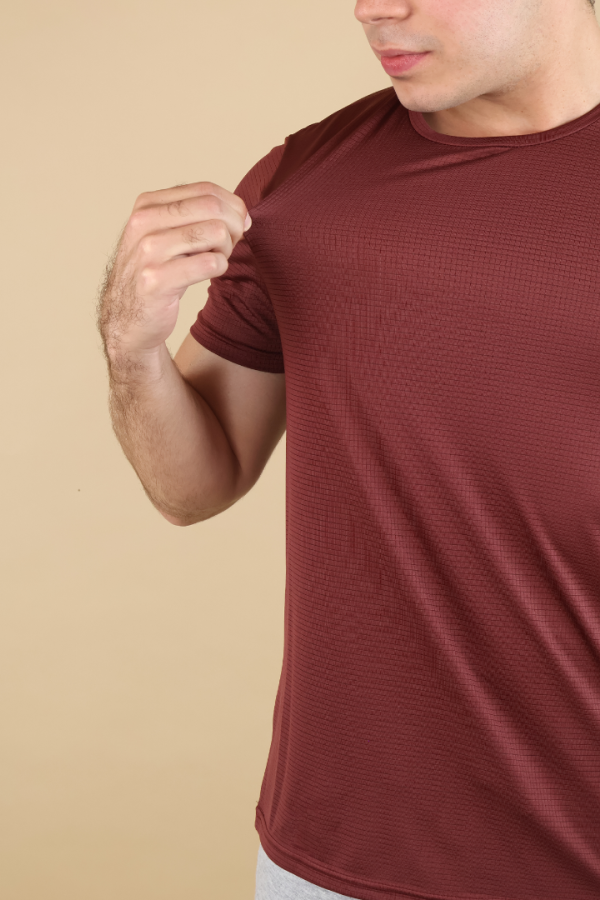 Playera Deportiva Para Hombre Manga Corta Tipo Dry Fit Rojo Vino